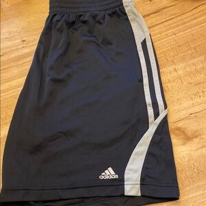 Adidas Men’s Black Athletic Shorts with Gray Stripes, size medium
